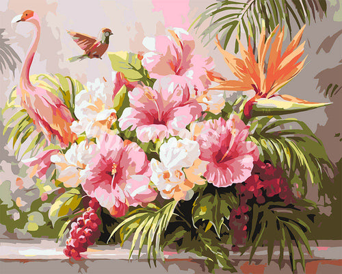 Malen nach Zahlen Figured'Art – Hibiskus und Flamingo