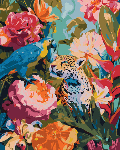 Malen nach Zahlen Figured'Art – Papagei und Leopard