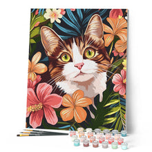 Laden Sie das Bild in den Galerie-Viewer, Katze mit tropischen Blumen