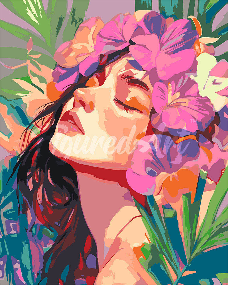 Malen nach Zahlen Figured'Art – Hübsches Blumenmädchen