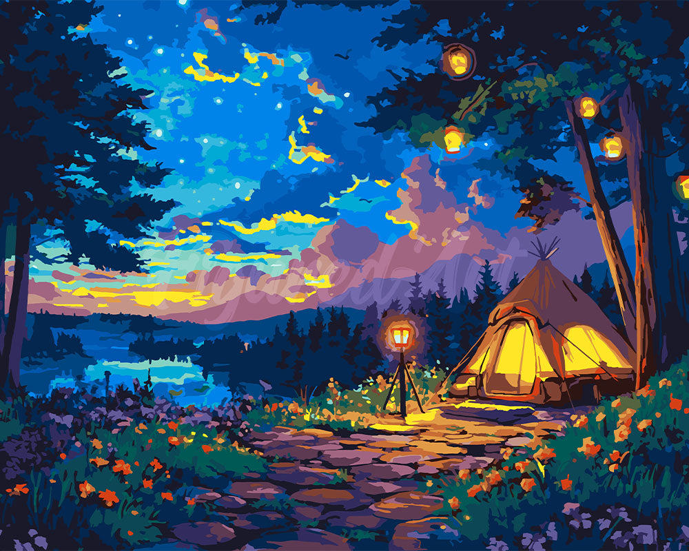 Malen nach Zahlen Figured'Art – Sternenklare Campingnacht