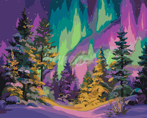Malen nach Zahlen Figured'Art – Aurora Polarwald
