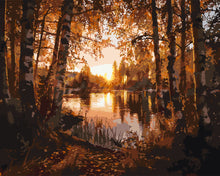 Laden Sie das Bild in den Galerie-Viewer, Malen nach Zahlen Figured&#39;Art – Goldener Birkensee