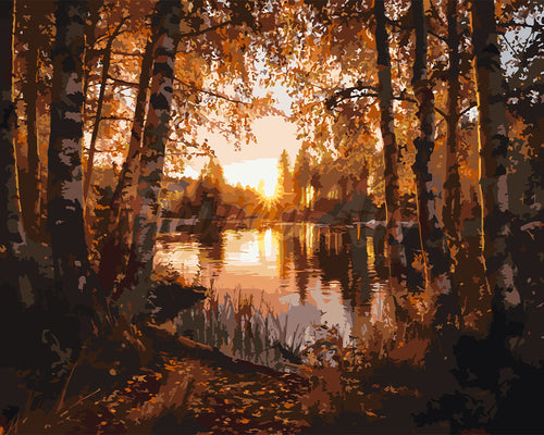 Malen nach Zahlen Figured'Art – Goldener Birkensee