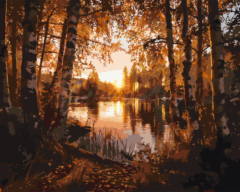 Malen nach Zahlen Figured'Art – Goldener Birkensee