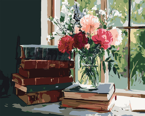 Malen nach Zahlen Figured'Art – Antike Bücher und Blumen