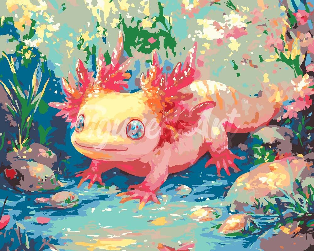 Malen nach Zahlen Figured'Art – Sonnenbadender Axolotl