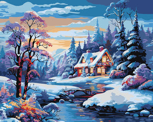 Malen nach Zahlen Figured'Art – Winterliches Flusscottage
