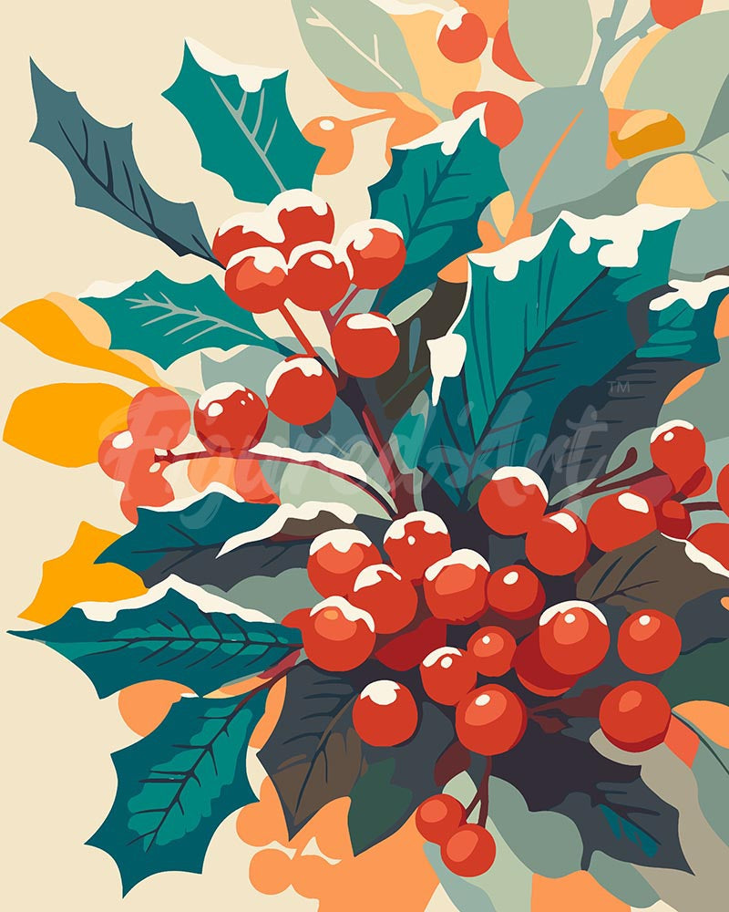 Malen nach Zahlen Figured'Art – Verschneiter Stechpalmenzweig