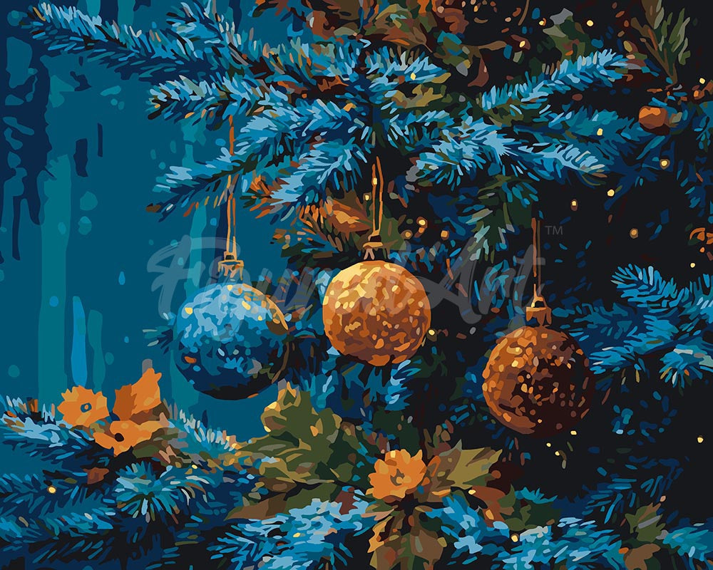 Malen nach Zahlen Figured'Art – Blaufichte und Kugeln