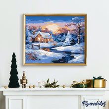 Laden Sie das Bild in den Galerie-Viewer, Winterhütte im Sonnenuntergang