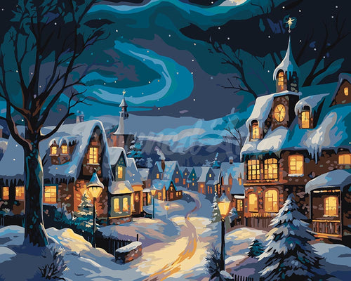 Malen nach Zahlen Figured'Art – Sternklares Weihnachtsdorf