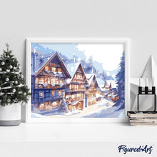 Laden Sie das Bild in den Galerie-Viewer, Aquarell Verschneites Dorf
