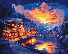 Laden Sie das Bild in den Galerie-Viewer, Malen nach Zahlen Figured&#39;Art – Leuchtendes Dorf am See