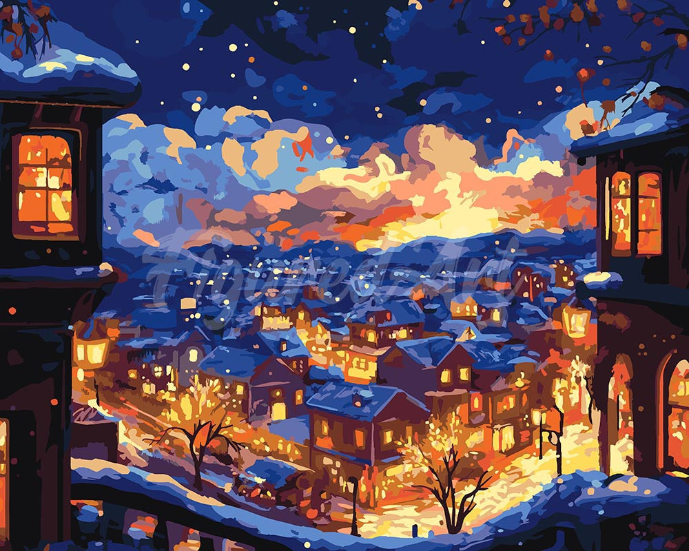 Malen nach Zahlen Figured'Art – Leuchtende Winternacht