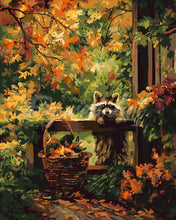 Laden Sie das Bild in den Galerie-Viewer, Malen nach Zahlen Figured&#39;Art – Süßer Waschbär im Herbst
