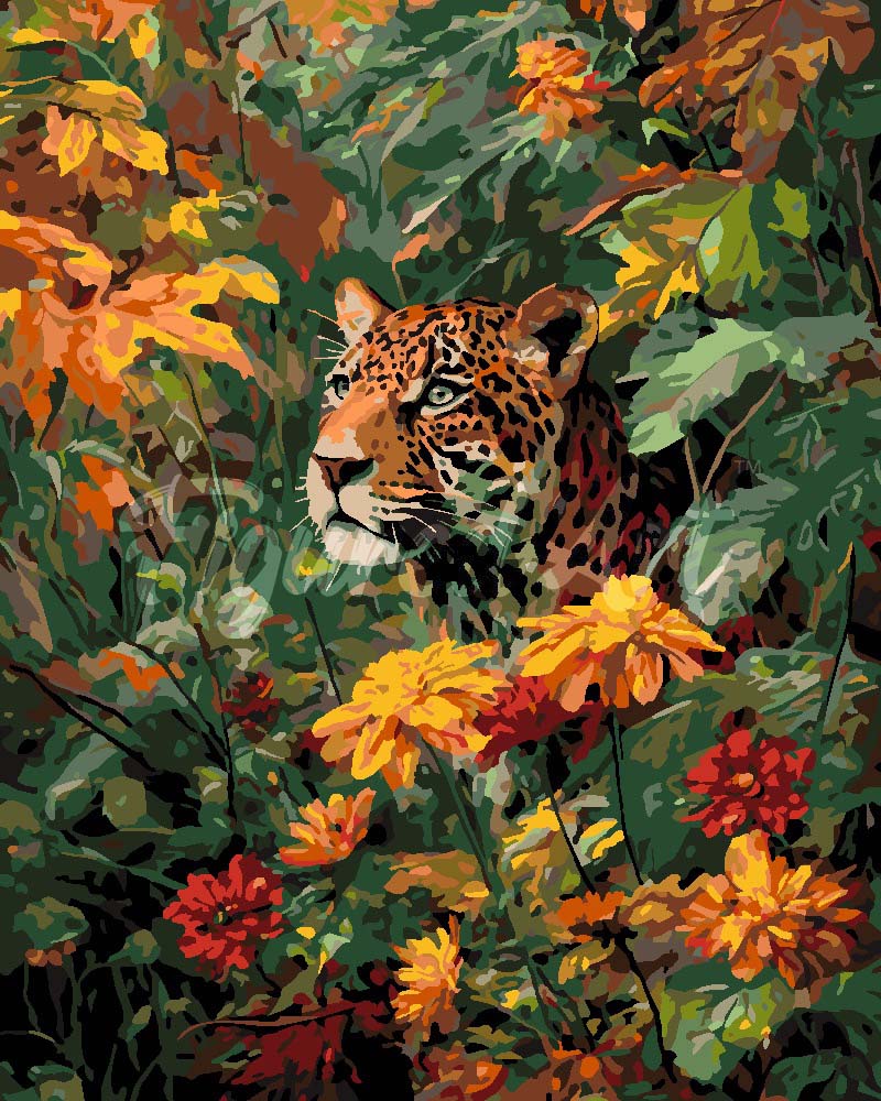 Malen nach Zahlen Figured'Art – Leopard im Herbst