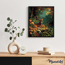 Laden Sie das Bild in den Galerie-Viewer, Hirsch umgeben von Herbstblüten