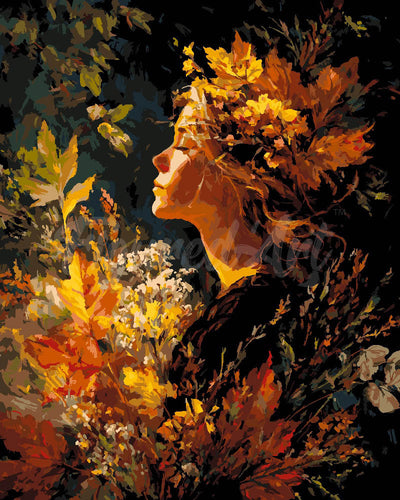 Malen nach Zahlen Figured'Art – Dame mit goldenem Laub