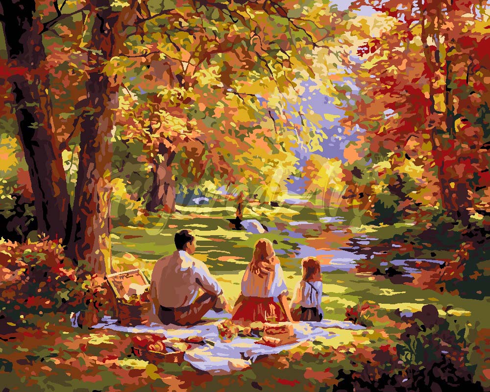 Malen nach Zahlen Figured'Art – Familienpicknick im Herbst