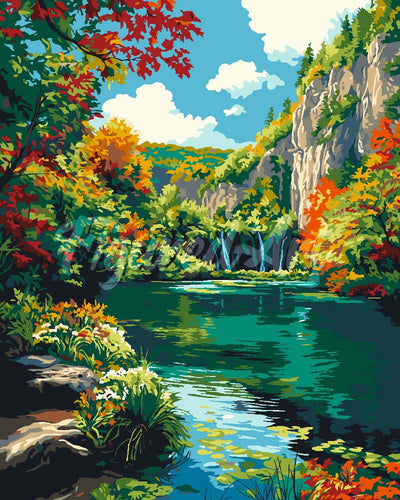 Malen nach Zahlen Figured'Art – Smaragdsee im Herbst