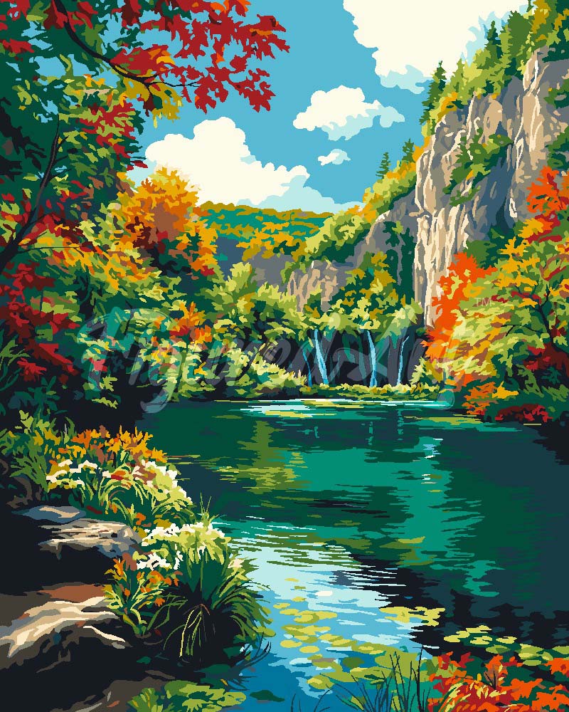 Malen nach Zahlen Figured'Art – Smaragdsee im Herbst