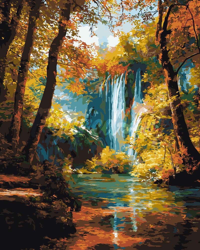 Malen nach Zahlen Figured'Art – Herbstwasserfall