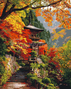 Malen nach Zahlen Figured'Art – Japanische Pagode im Herbst
