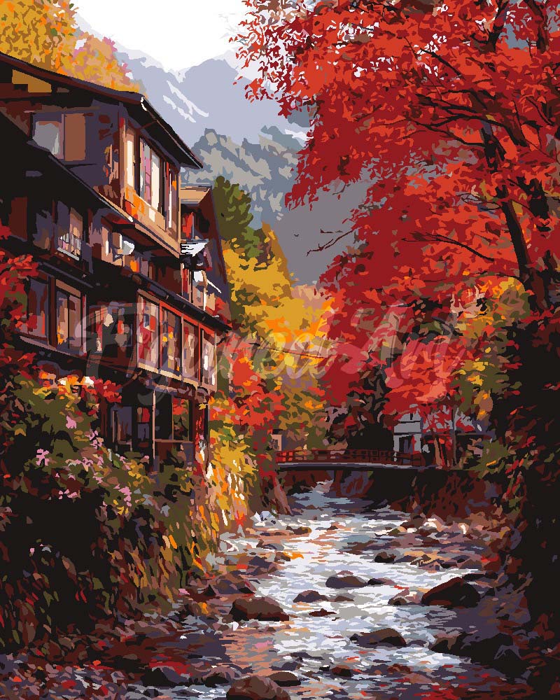 Malen nach Zahlen Figured'Art – Herbstdorf in Nikkō Japan