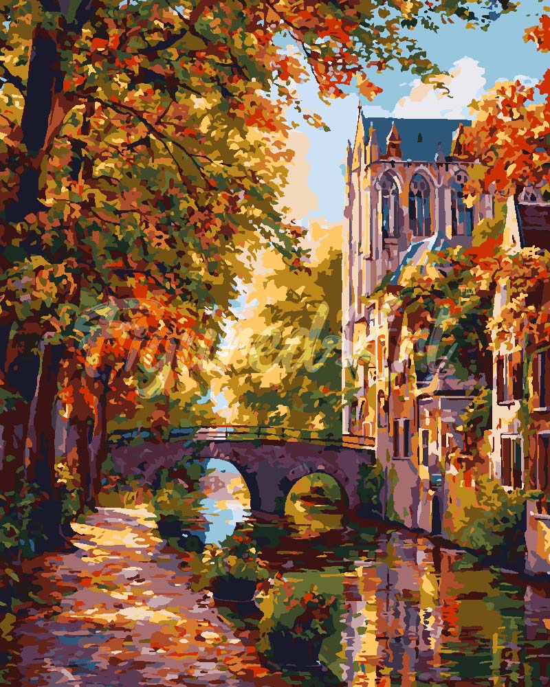 Malen nach Zahlen Figured'Art – Flussstadt im Herbst