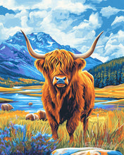 Laden Sie das Bild in den Galerie-Viewer, Malen nach Zahlen Figured'Art – Highland Cow am See