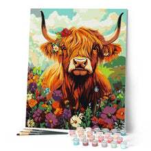 Laden Sie das Bild in den Galerie-Viewer, Highland Cow Blumen Porträt