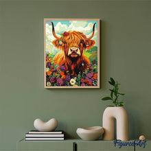 Laden Sie das Bild in den Galerie-Viewer, Highland Cow Blumen Porträt