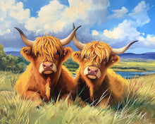 Laden Sie das Bild in den Galerie-Viewer, Malen nach Zahlen Figured'Art – Highland Cow goldenes Feld