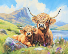 Laden Sie das Bild in den Galerie-Viewer, Malen nach Zahlen Figured'Art – Highland Cow mit Kalb