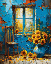 Laden Sie das Bild in den Galerie-Viewer, Malen nach Zahlen Figured'Art – Sonnenblumen am blauen Fenster