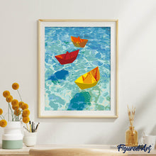 Laden Sie das Bild in den Galerie-Viewer, Origami-Boote auf Blau