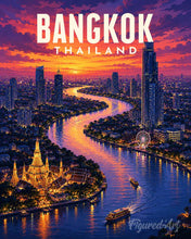 Laden Sie das Bild in den Galerie-Viewer, Malen nach Zahlen Figured'Art – Reiseposter Bangkok, Chao Phraya
