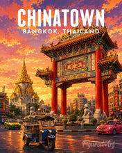 Laden Sie das Bild in den Galerie-Viewer, Malen nach Zahlen Figured'Art – Reiseposter Bangkok, Lichter von Chinatown