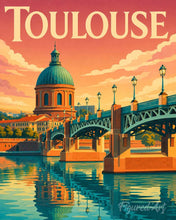 Laden Sie das Bild in den Galerie-Viewer, Malen nach Zahlen Figured'Art – Reiseposter Toulouse Kanalbrücke