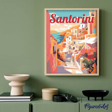 Laden Sie das Bild in den Galerie-Viewer, Reiseposter Santorin Klippenblick