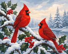 Laden Sie das Bild in den Galerie-Viewer, Malen nach Zahlen Figured'Art – Winter-Kardinäle