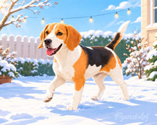 Laden Sie das Bild in den Galerie-Viewer, Malen nach Zahlen Figured'Art – Beagle im Schnee