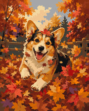 Laden Sie das Bild in den Galerie-Viewer, Malen nach Zahlen Figured'Art – Fröhlicher Corgi im Herbstlaub
