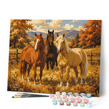 Laden Sie das Bild in den Galerie-Viewer, Pferde auf der Herbstwiese