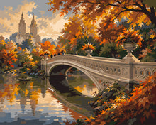 Laden Sie das Bild in den Galerie-Viewer, Malen nach Zahlen Figured'Art – Central Park im Herbst mit der Bow Bridge