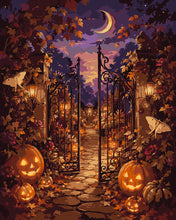 Laden Sie das Bild in den Galerie-Viewer, Malen nach Zahlen Figured'Art – Verzaubertes Jack o Lantern Gartentor