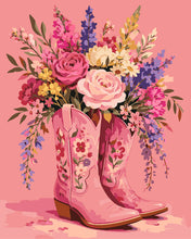 Laden Sie das Bild in den Galerie-Viewer, Malen nach Zahlen Figured'Art – Cowgirl-Stiefel-Bouquet