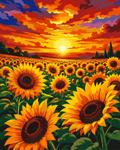 Laden Sie das Bild in den Galerie-Viewer, Malen nach Zahlen Figured'Art – Sonnenblumenfeld bei Sonnenuntergang