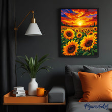 Laden Sie das Bild in den Galerie-Viewer, Sonnenblumenfeld bei Sonnenuntergang